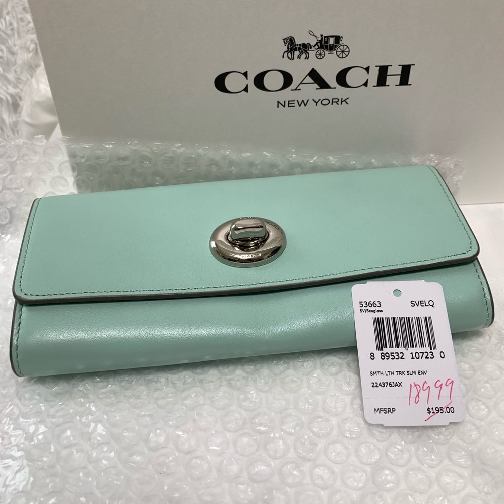 Coach®️ Seaglass leather slim envelope wallet